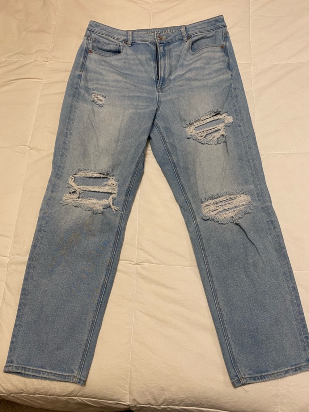 American Eagle Outfitters Light Blue Distressed Straight Leg Mom Jeans